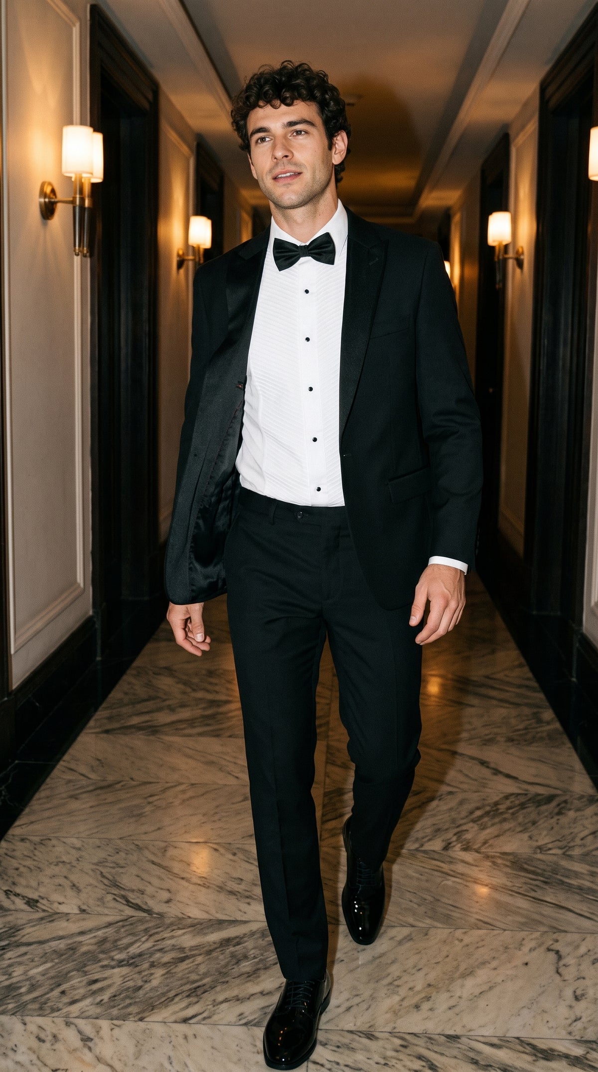 Look #799 styled with Aspen - vyriškas juodas smokingas dviejų dalių vestuvinis kostiumas