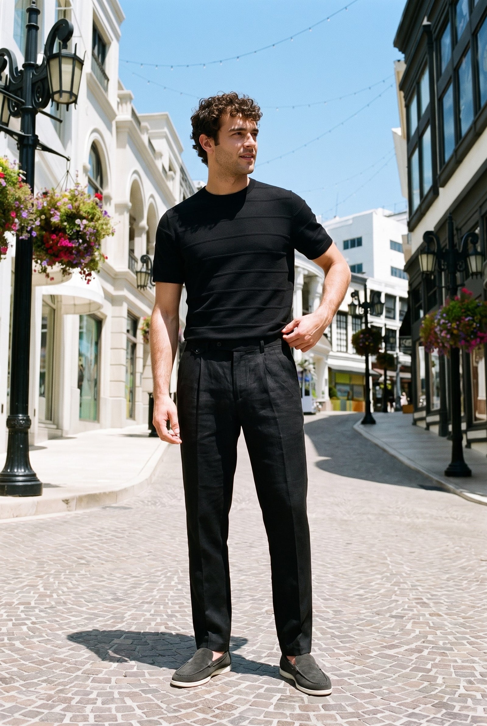 Look #876 styled with Juodi tekstūruoti megzti marškinėliai vyrams