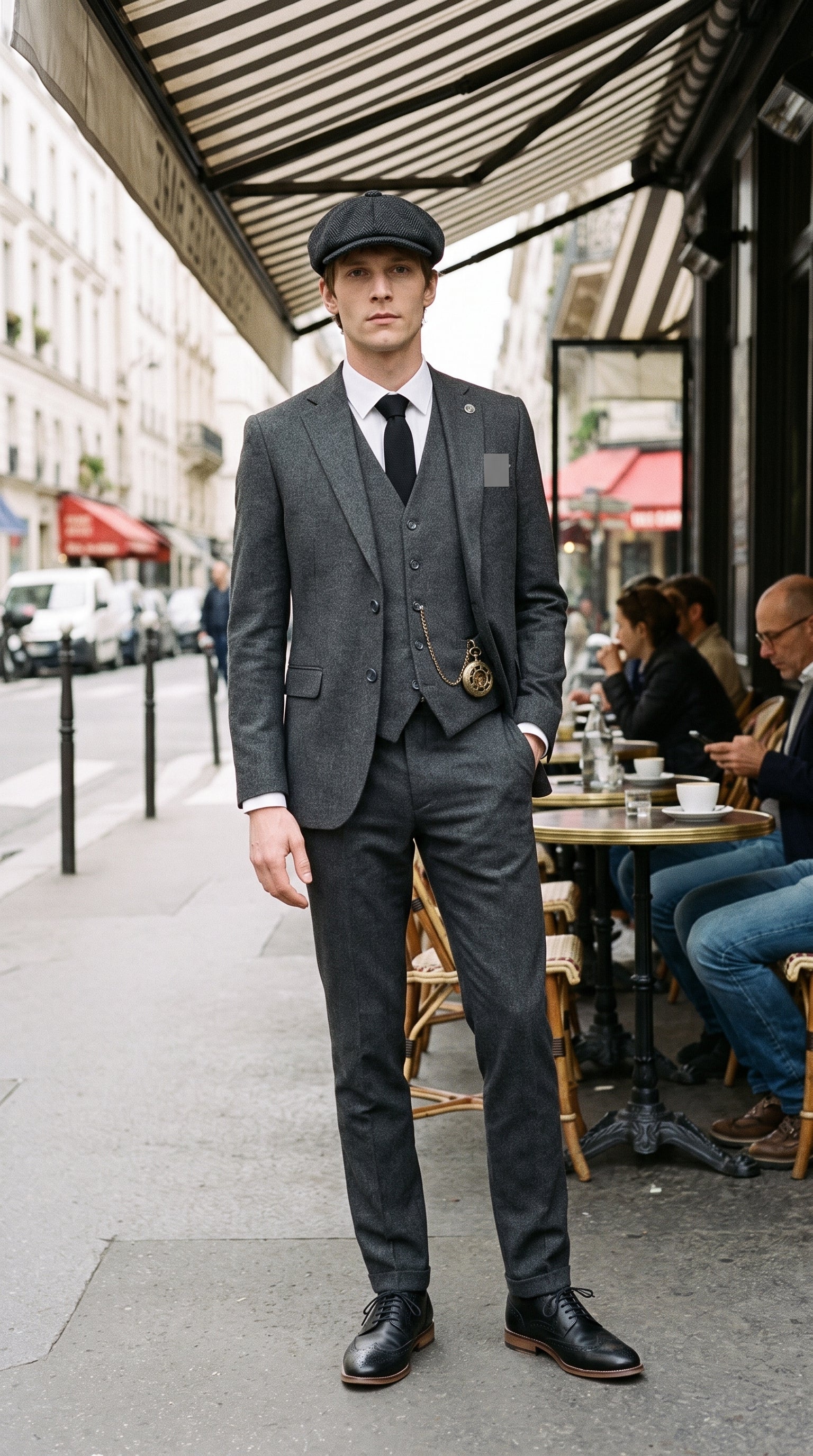 Look #831 styled with Vyriškas pilkas vilnonis 1920-ųjų „Peaky Blinders“ kostiumas