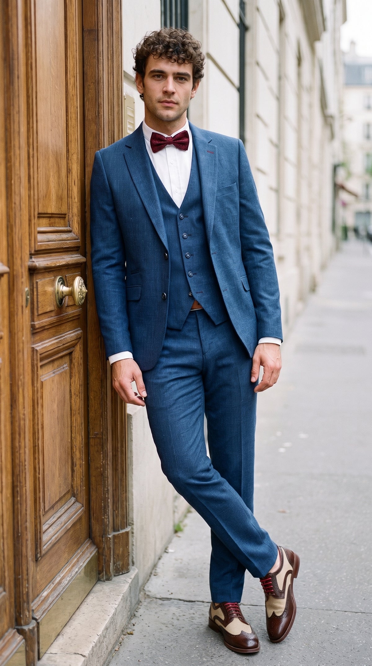 Look #839 styled with Vyriškas mėlynas vasarinis lininis kostiumas
