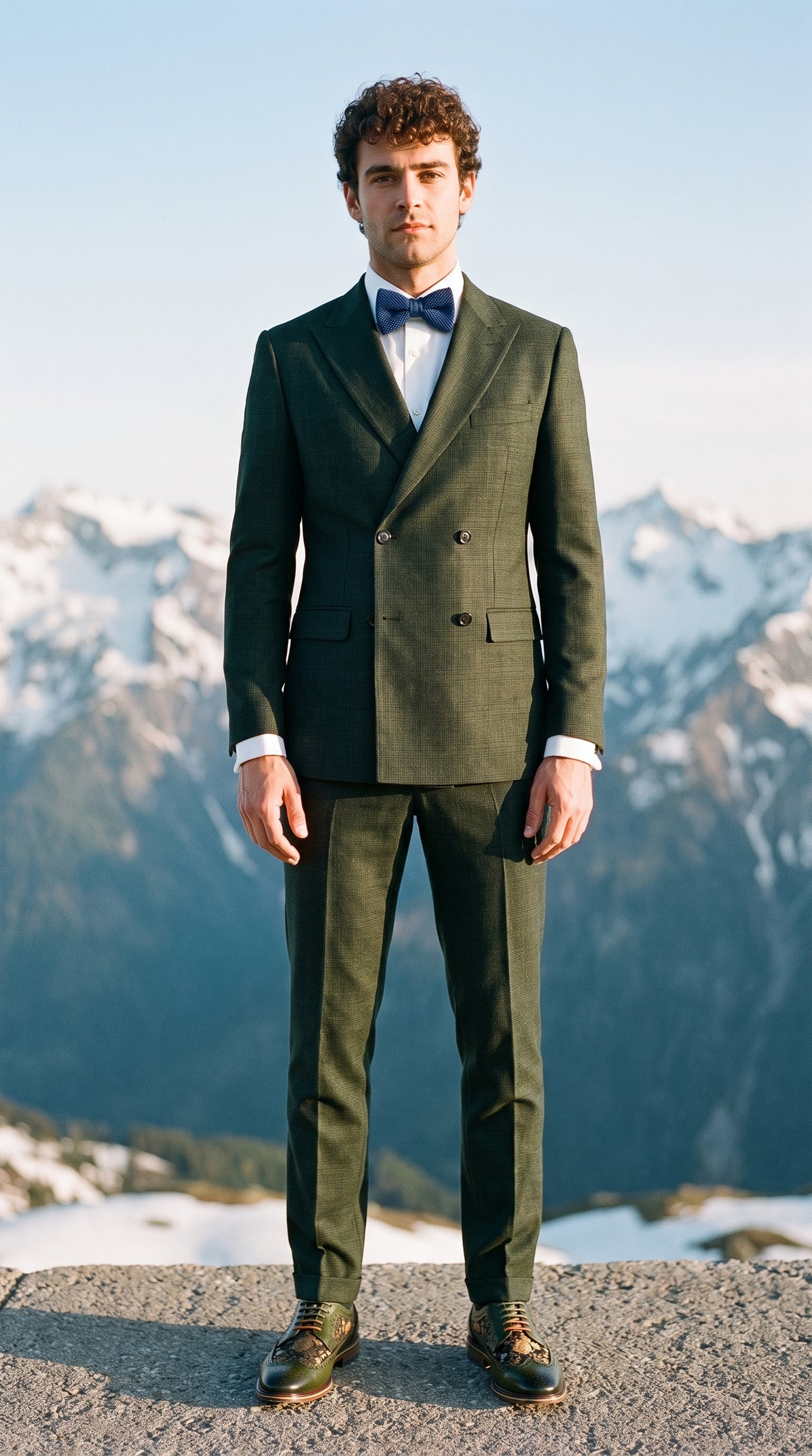 Look #345 styled with Caridi - vyriškas dviejų dalių alyvuogių žalios spalvos dvigubos eilės kostiumas
