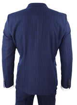 Tamsiai mėlynas dryžuotas dvieilis mafijos kostiumas