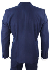 Tamsiai mėlynas dryžuotas dvieilis mafijos kostiumas