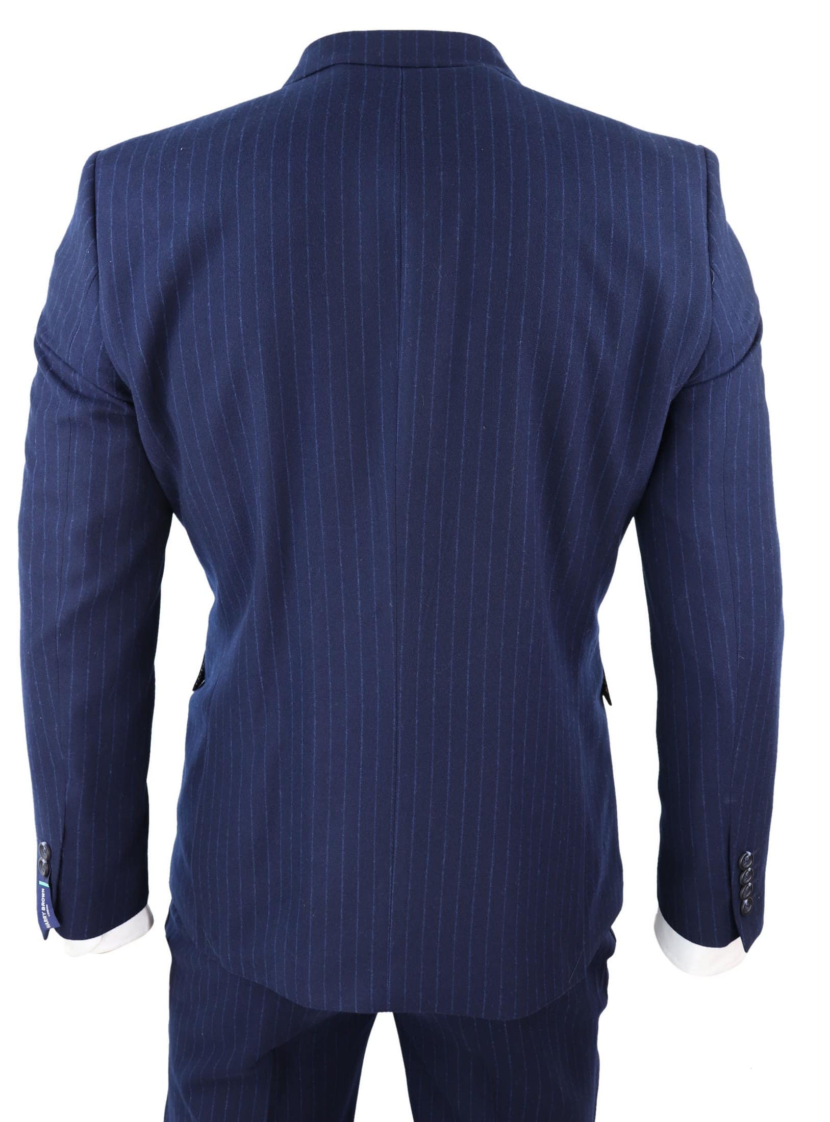 Tamsiai mėlynas dryžuotas dvieilis mafijos kostiumas