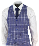 Vyriškas trijų dalių lieknas kostiumas su eglutės raštu, tvido langais, klasikinio stiliaus, 1920-ųjų mėlynas