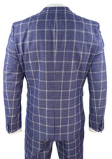 Vyriškas trijų dalių lieknas kostiumas su eglutės raštu, tvido langais, klasikinio stiliaus, 1920-ųjų mėlynas