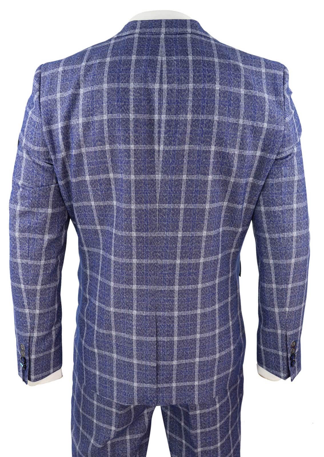 Vyriškas trijų dalių lieknas kostiumas su eglutės raštu, tvido langais, klasikinio stiliaus, 1920-ųjų mėlynas