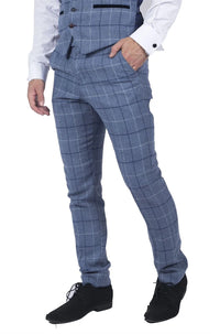 Vyriškos Marc Darcy šviesiai mėlynos, tamsiai mėlynos, languotos, laisvalaikio stiliaus tvido kelnės, plonos, Clinton