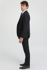 Paul Andrew Parker - vyriškas trijų dalių juodas, priglundantis, pilnas kostiumas, klasikinis, skirtas durų langams, gedulo laidotuvėms