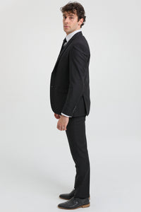 Paul Andrew Parker - vyriškas trijų dalių juodas, priglundantis, pilnas kostiumas, klasikinis, skirtas durų langams, gedulo laidotuvėms