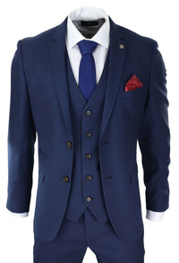 Vyriškas tamsiai mėlynas trijų dalių kostiumas, priglundantis, elegantiškas, formalus, klasikinis, vestuvinis, retro, vintažinis