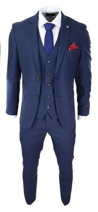 Vyriškas tamsiai mėlynas trijų dalių kostiumas, priglundantis, elegantiškas, formalus, klasikinis, vestuvinis, retro, vintažinis
