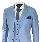 Vyriškas šviesiai mėlynas trijų dalių kostiumas, klasikinis dygsniuotas, vestuvinis, vasarinis, išleistuvių, klasikinis
