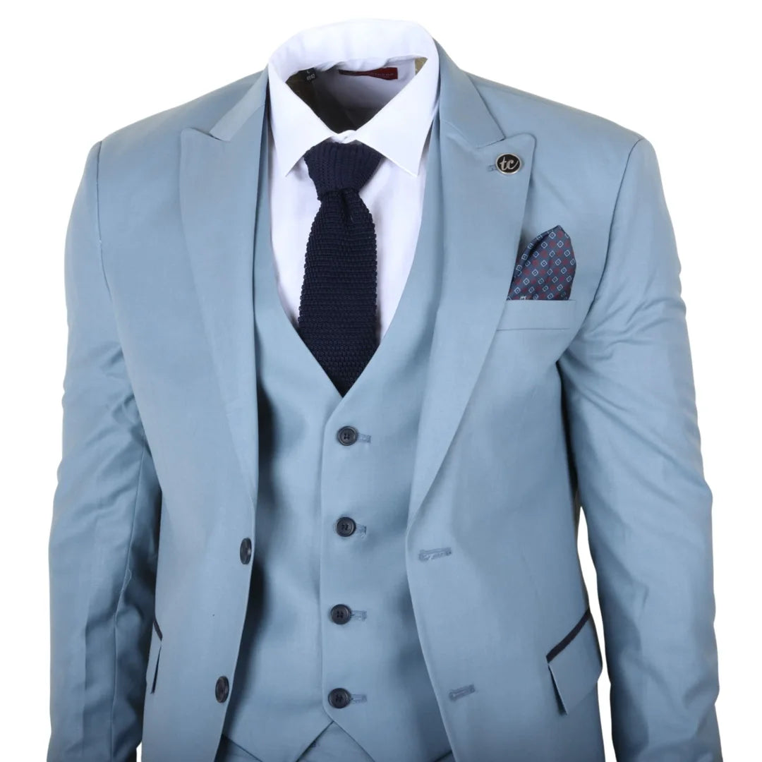 IM32 - Vyriškas vienspalvis turkio mėlynos spalvos trijų dalių kostiumas