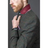 Joshua vyriškas trijų dalių žalias tvido plonas kostiumas