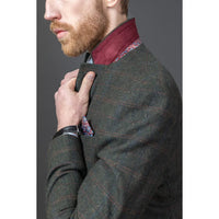 Joshua vyriškas trijų dalių žalias tvido plonas kostiumas