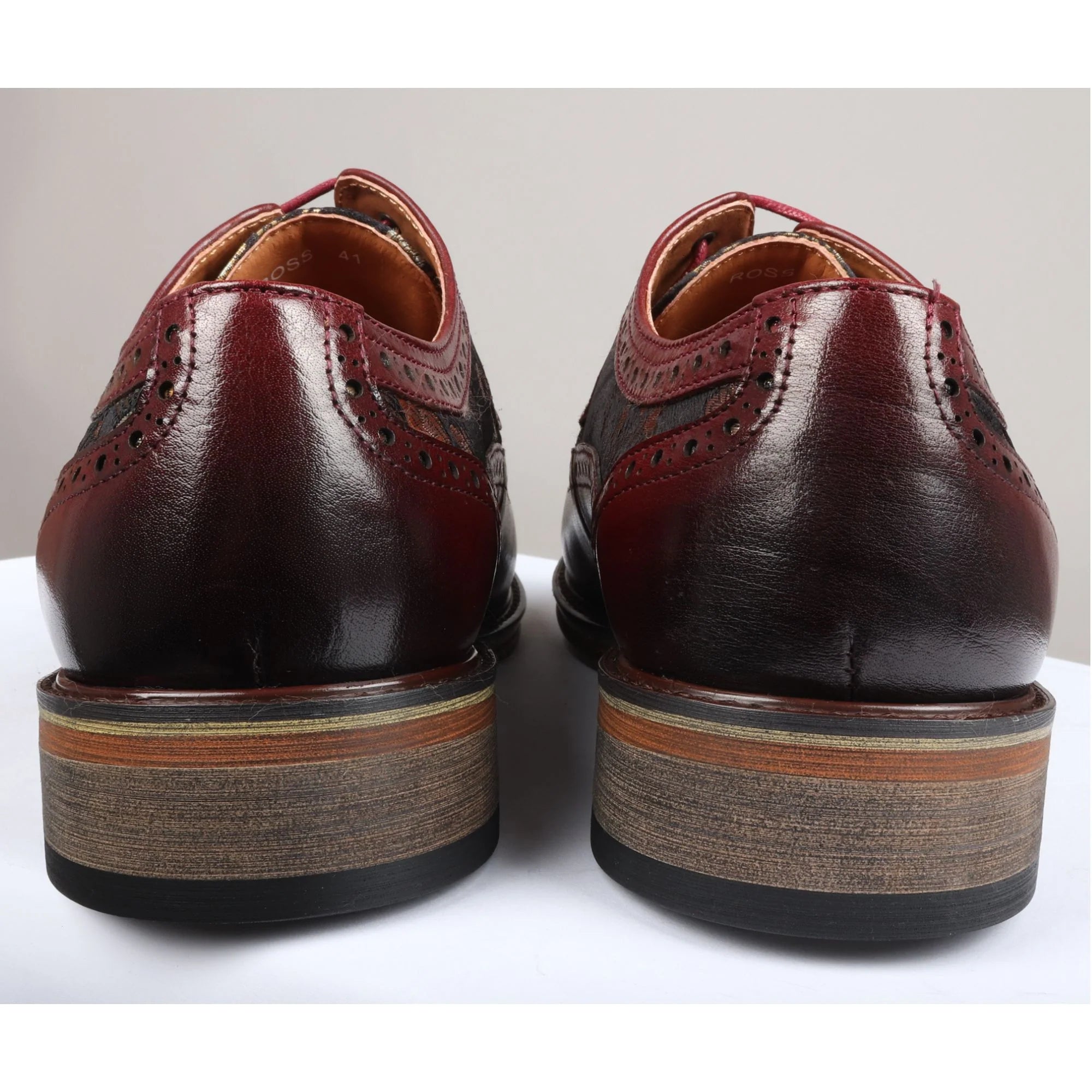 Ross - vyriški gėlių rašto odiniai raudoni bateliai su brogėmis