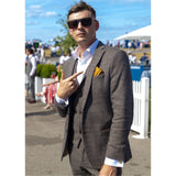 Vyriškas rudas languotas trijų dalių tvido kostiumas - STZ17