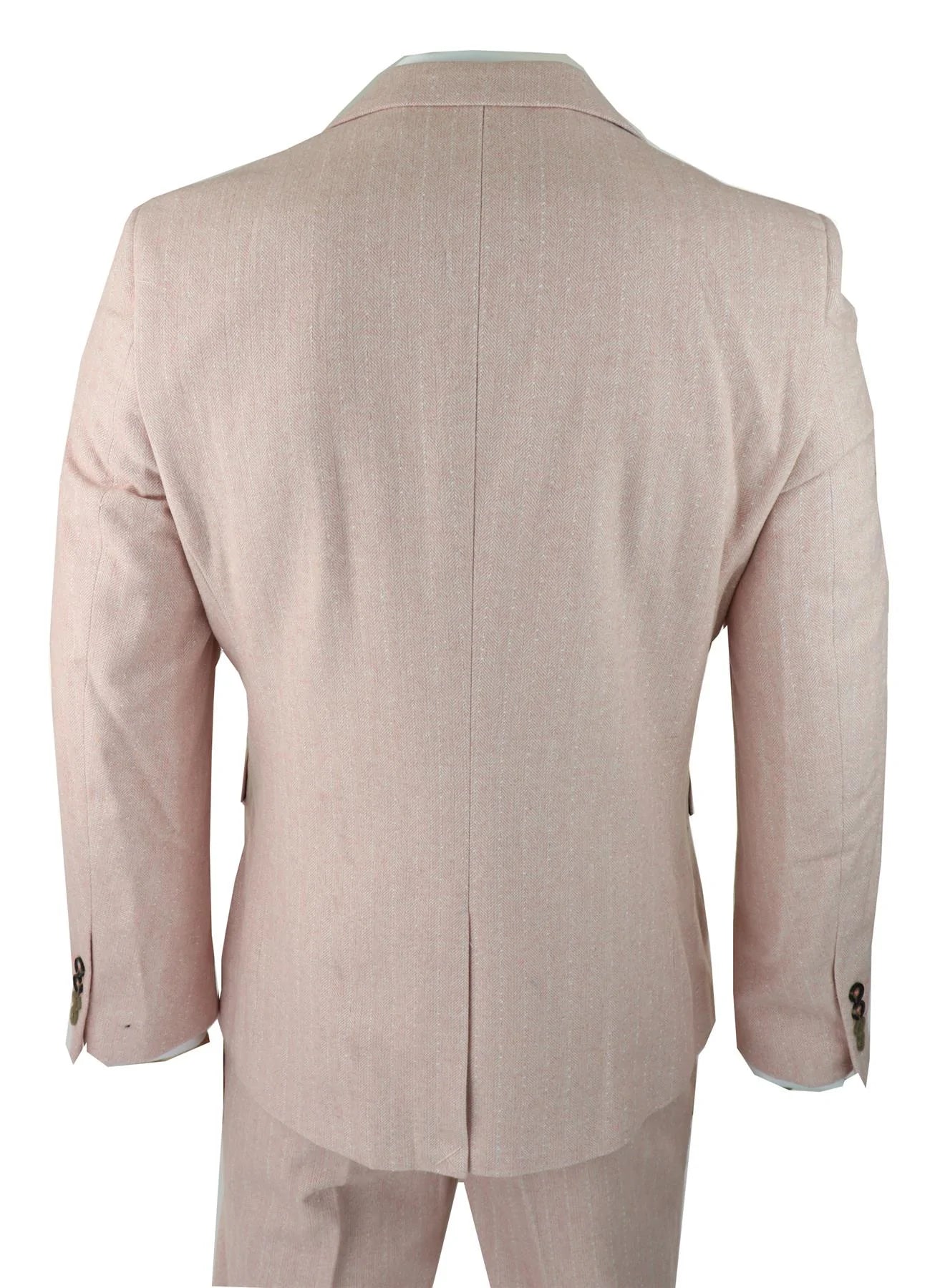 Vyriškas „Eglutės kaulo“ rašto tvido trijų dalių kostiumas, rožinis, rausvas, retro, vintažinis, trumpas, įprastas, ilgas