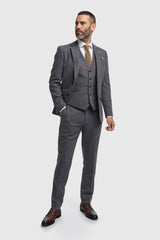 Thomas - vyriškas tamsiai mėlynas trijų dalių vilnos mišinio tvido kostiumas