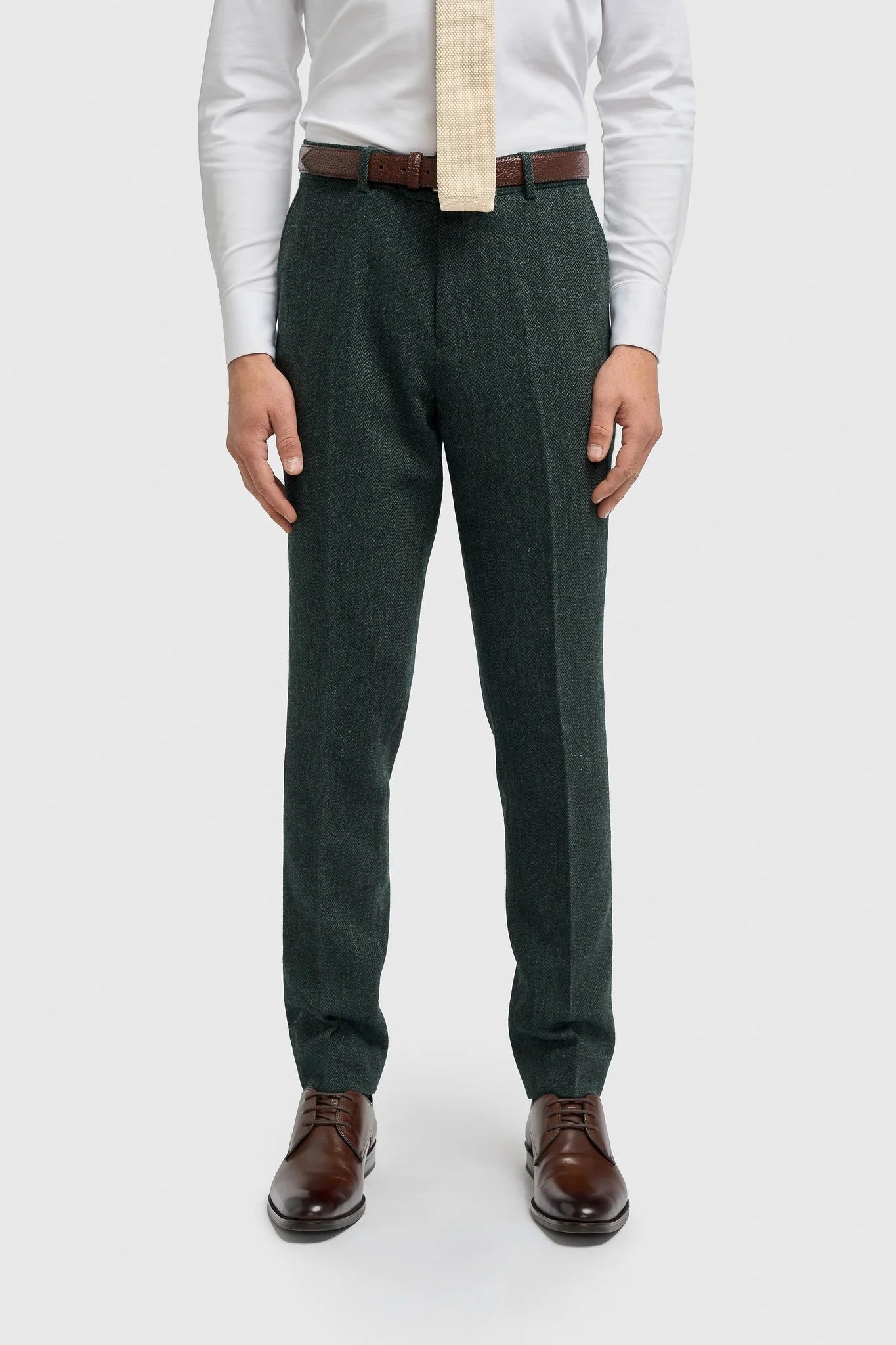 Thomas - alyvuogių žalios spalvos trijų dalių vilnos mišinio tvido kostiumas