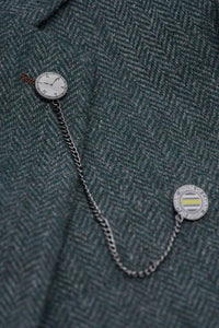 Thomas - alyvuogių žalios spalvos trijų dalių vilnos mišinio tvido kostiumas