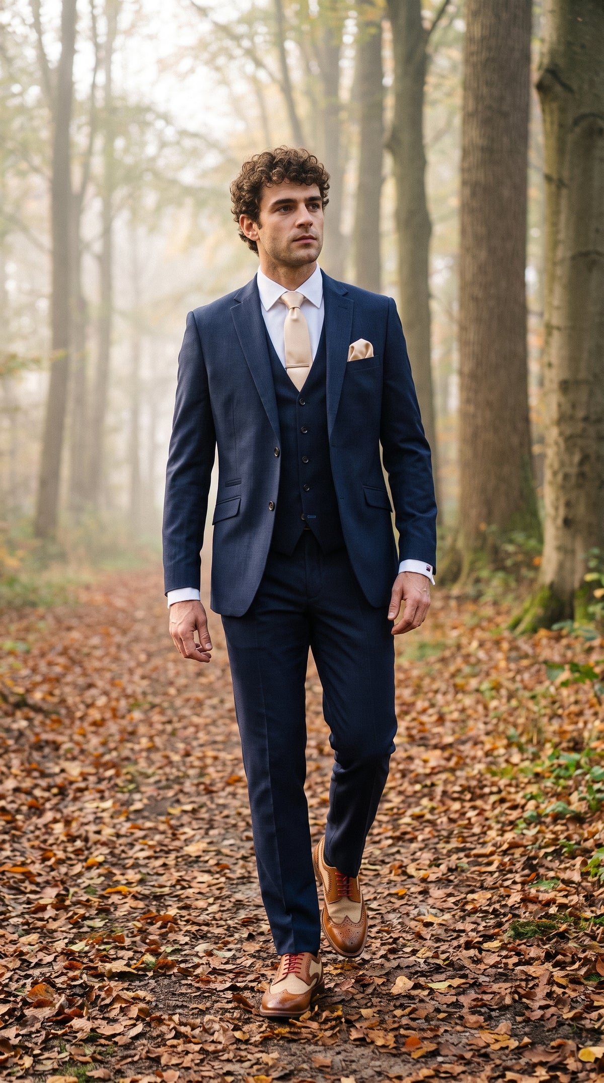 Look #496 styled with Vyriškas tamsiai mėlynas, priglundantis kostiumas