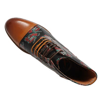 Adam - vyriški rudi gėlėti odiniai oksfordo stiliaus aulinukai su kaukolės raštu