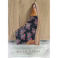 Adam - vyriški rudi gėlėti odiniai oksfordo stiliaus aulinukai su kaukolės raštu