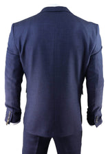 Vyriškas tamsiai mėlynas eglutės rašto tvido trijų dalių kostiumas