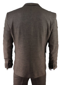 Vyriškas rudas eglutės rašto tvido trijų dalių kostiumas