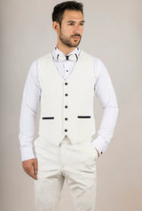 AK-24 vyriškas baltas trijų dalių aksominis vestuvinis smokingas su juodais atlapais