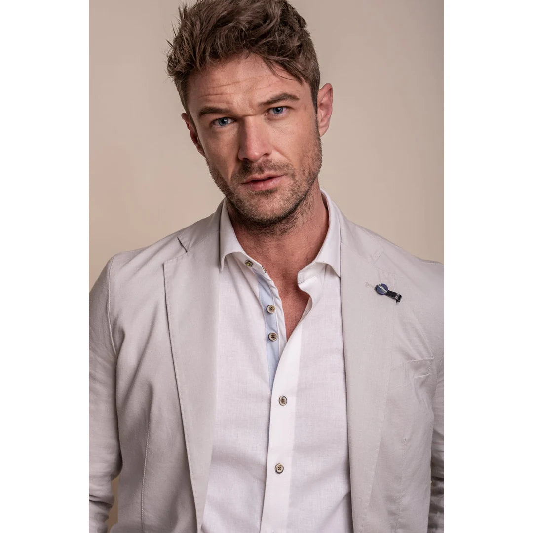 Alvari - vyriškas pilkas lininis klasikinis vasarinis dviejų dalių kostiumas