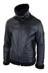 Vyriškas avikailio paltas su užtrauktuku, juodas, šiltas žieminis kailio švarkas