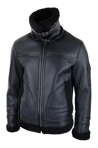 Vyriškas avikailio paltas su užtrauktuku, juodas, šiltas žieminis kailio švarkas