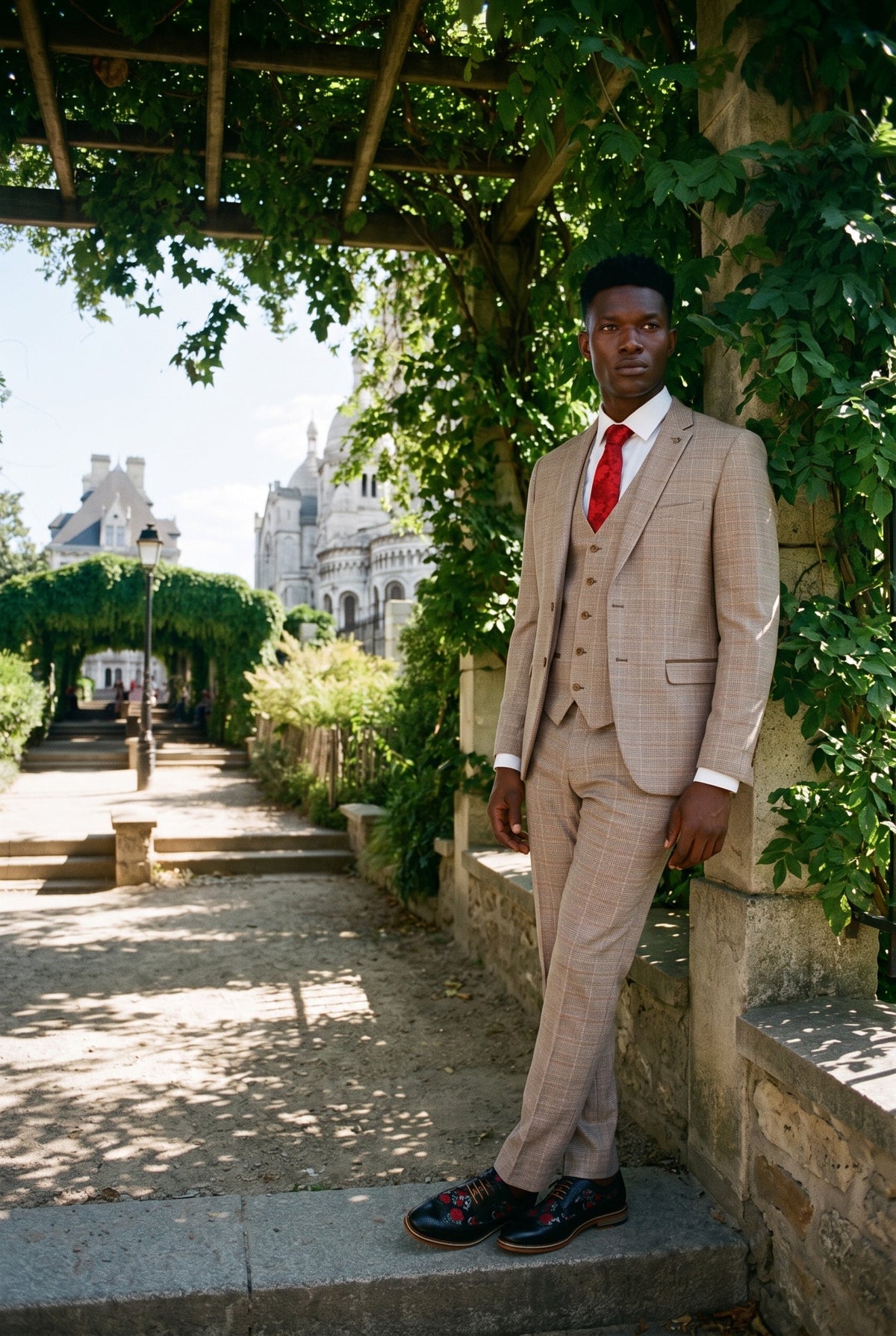 Look #215 styled with Paul Andrew Holland - vyriškas languotas tvido smėlio spalvos, rudos spalvos, trijų dalių kostiumas, vestuvinis, išleistuvių, vintažinis, retro, klasikinis
