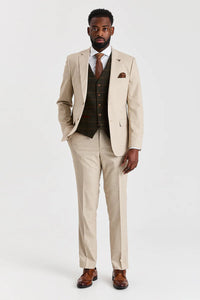 Belmont smėlio spalvos kostiumas su Harris Green Tweed liemene