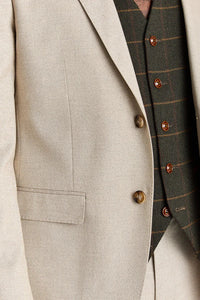 Belmont smėlio spalvos kostiumas su Harris Green Tweed liemene