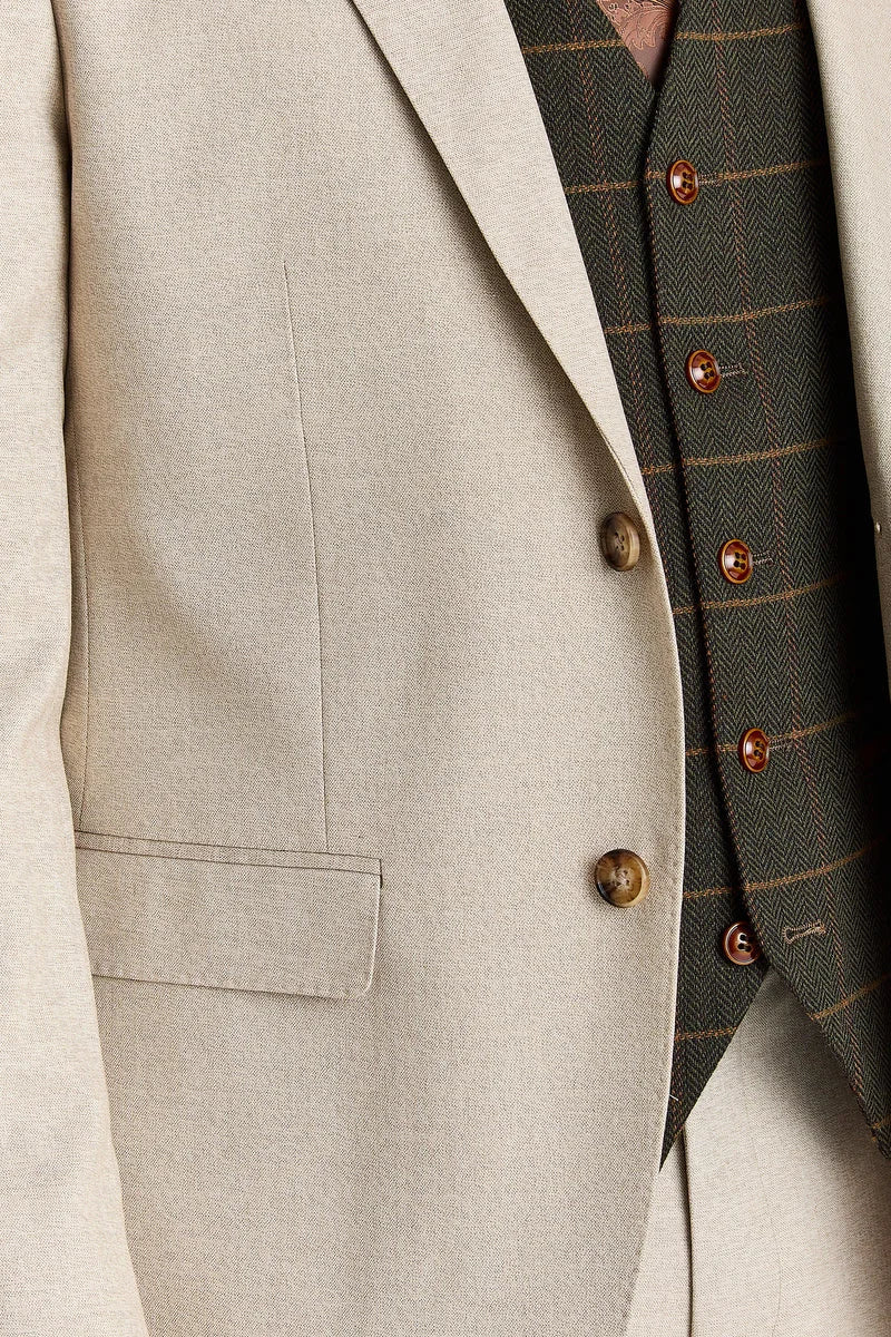 Belmont smėlio spalvos kostiumas su Harris Green Tweed liemene