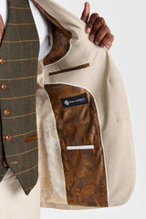 Belmont smėlio spalvos kostiumas su Harris Green Tweed liemene