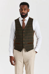 Belmont smėlio spalvos kostiumas su Harris Green Tweed liemene