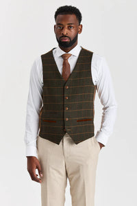 Belmont smėlio spalvos kostiumas su Harris Green Tweed liemene