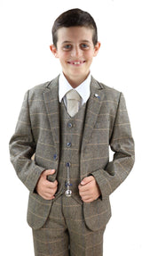 Berniukas gelsvai rudas tvido trijų dalių kostiumas - Peaky Blinders Suit Albert