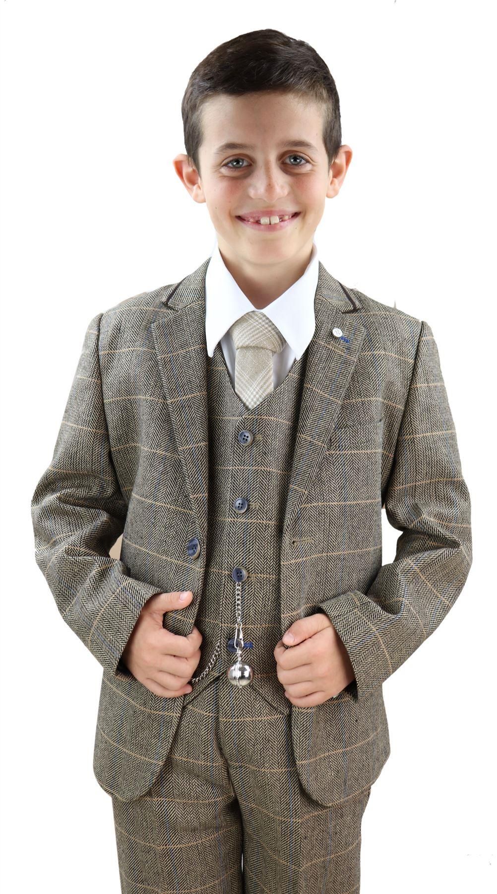 Berniukas gelsvai rudas tvido trijų dalių kostiumas - Peaky Blinders Suit Albert