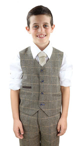 Berniukas gelsvai rudas tvido trijų dalių kostiumas - Peaky Blinders Suit Albert