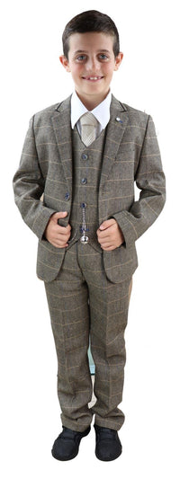 Berniukas gelsvai rudas tvido trijų dalių kostiumas - Peaky Blinders Suit Albert