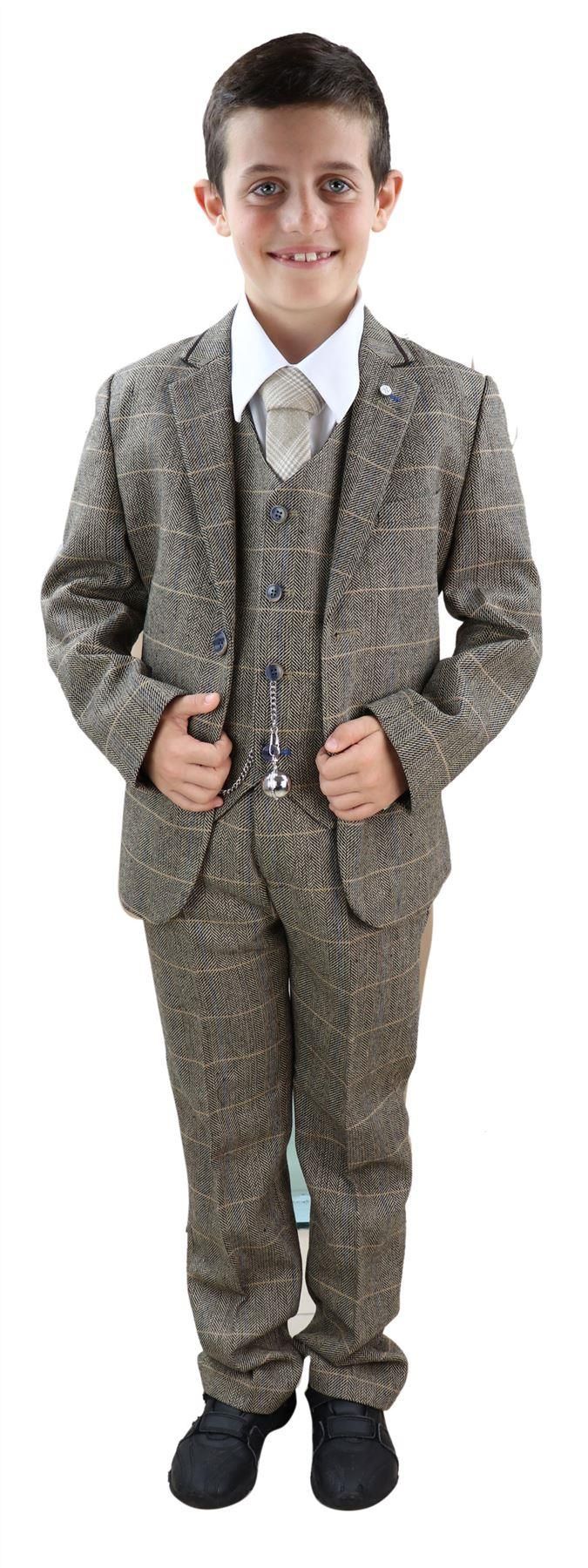 Berniukas gelsvai rudas tvido trijų dalių kostiumas - Peaky Blinders Suit Albert