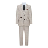Berniuko languotas tvido smėlio spalvos rudas trijų dalių kostiumas, vestuvinis, vintažinis, retro, klasikinis