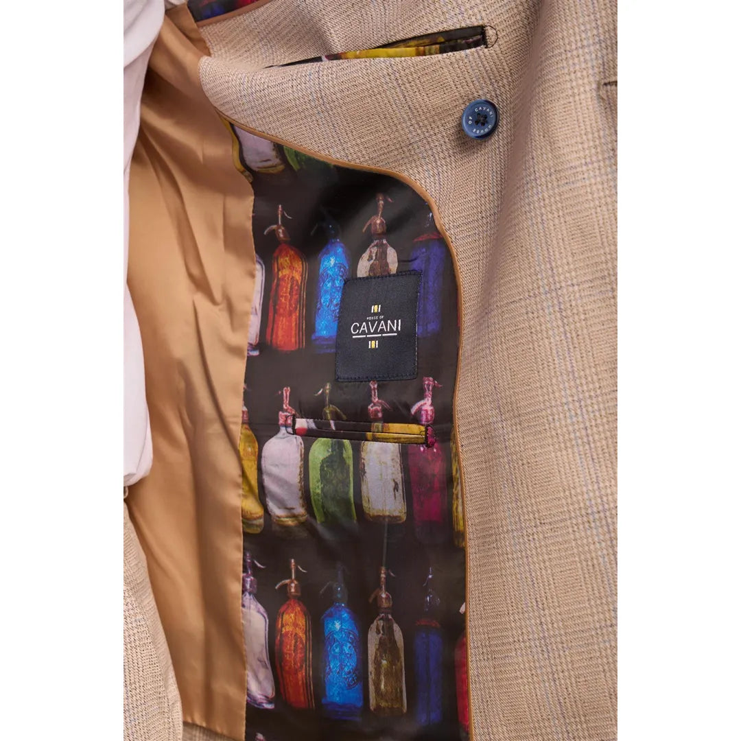 Caridi - vyriškas dviejų dalių smėlio spalvos dvigubos eilės kostiumas