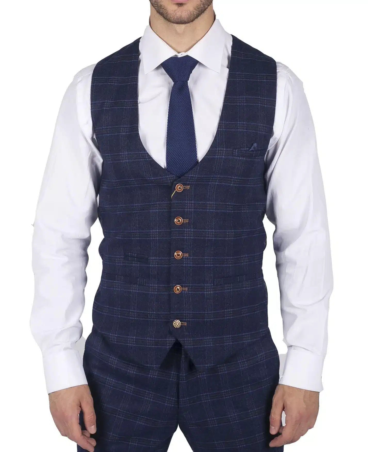 Vyriška Marc Darcy mėlyna languota princo iš Velso liemenė, elegantiška, laisvalaikio, plona Chigwell liemenė